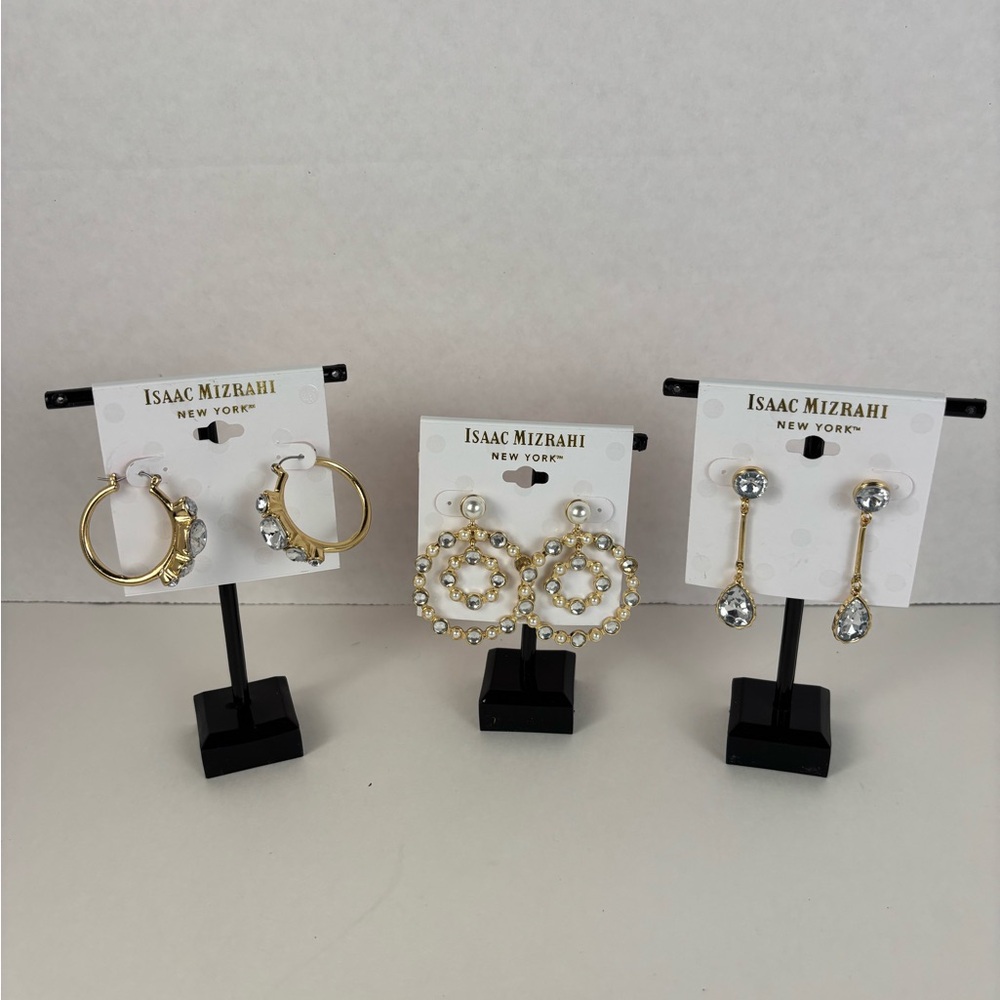 Isaac Mizrahi Gold and Rhinestone Women's Earrings Set of 3